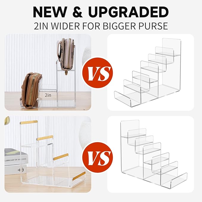 2 Pack 3-Tier Purse Display Stands, Acrylic Wallet Holder Risers Stand - Image 5