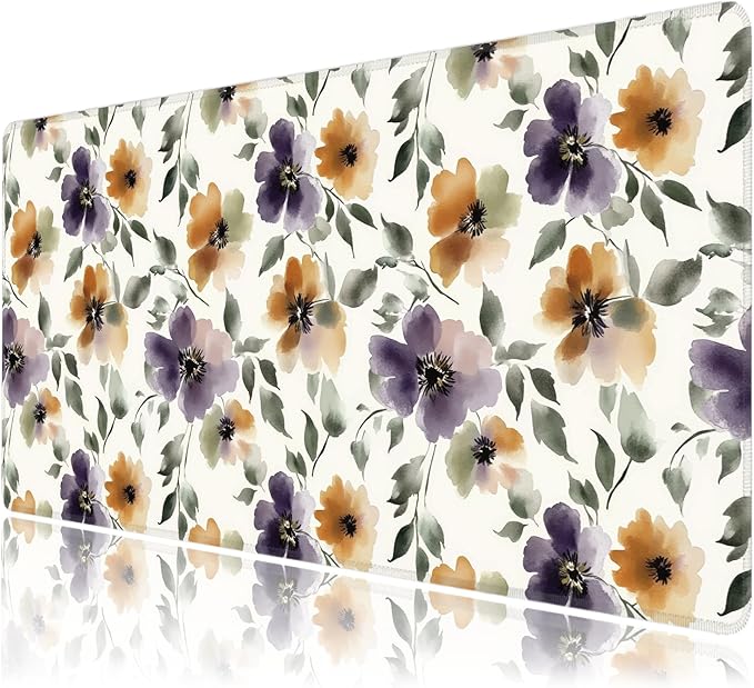 Watercolor Floral Large Mouse Pad, Gaming Keyboard Desk Pad, Extended Mouse Mat by BAHDSISFA