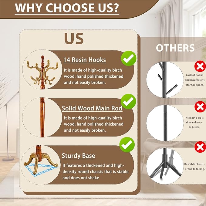 Solid Wooden Coat Rack Stand, Coat Racks Freestanding - Image 4