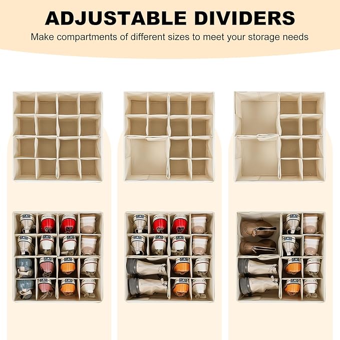 Fabric Shoe Organizer for Closet, Foldable Shoe Storage Bins - Image 2