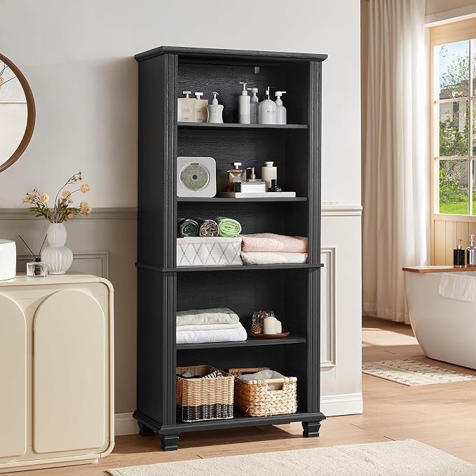 70" Tall Black Bookshelf, 5 Tier Wooden Book Shelf - Image 7