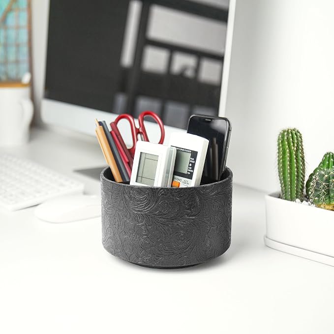 lizimandu Round Leather Art Supply Organizer, Remote Control Holder, 360 Degree - Image 6