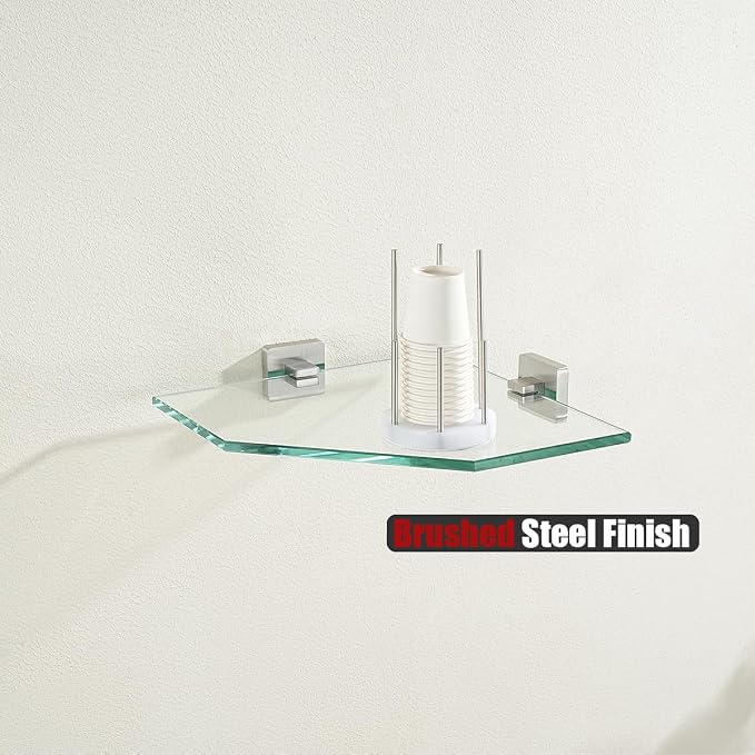 JQK Corner Glass Shelf, Brushed Steel Bathroom 304 Stainless Steel Shower - Image 4