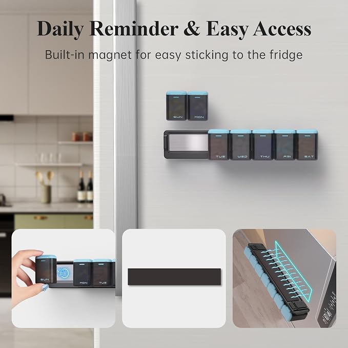 Weekly Pill Organizer Magnetic, Removable Pill Box 7 Day 1 Time a Day, Large - Image 2