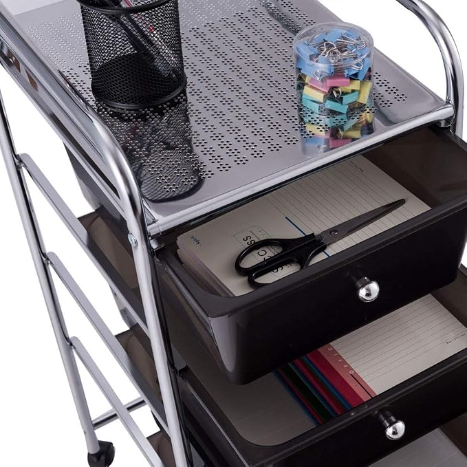 Giantex 4 Drawers Cart Storage Bin Organizer Rolling Storage Cart Metal Frame - Image 6