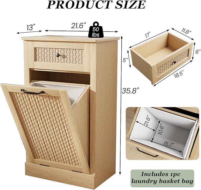 Tilt Out Laundry Hamper Cabinet, 10 Gallon Laundry Cabinet - Image 2