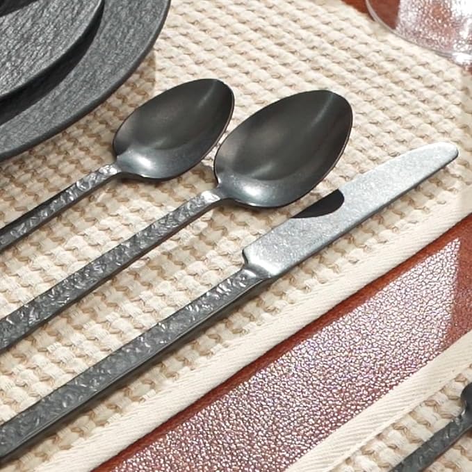 KINGSTONE 60 Pcs Black Hammered Silverware Set - Image 7