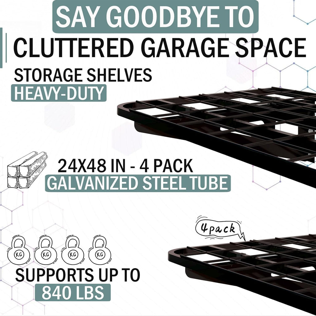 4-Pack 2x4ft Garage Wall Shelving, 4 Shelf Total 16 ft(L) Garage