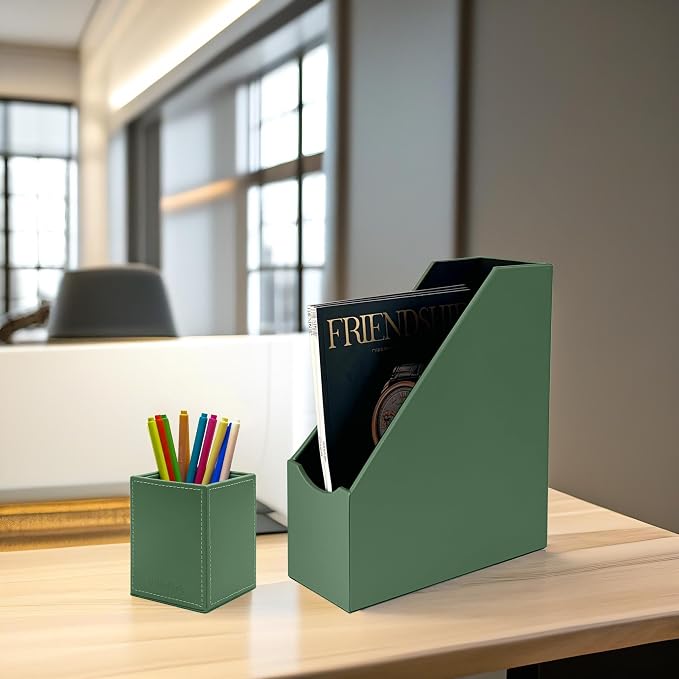 UnionBasic Magazine File Holder, Leatherette Desktop Document Organizer - Image 2