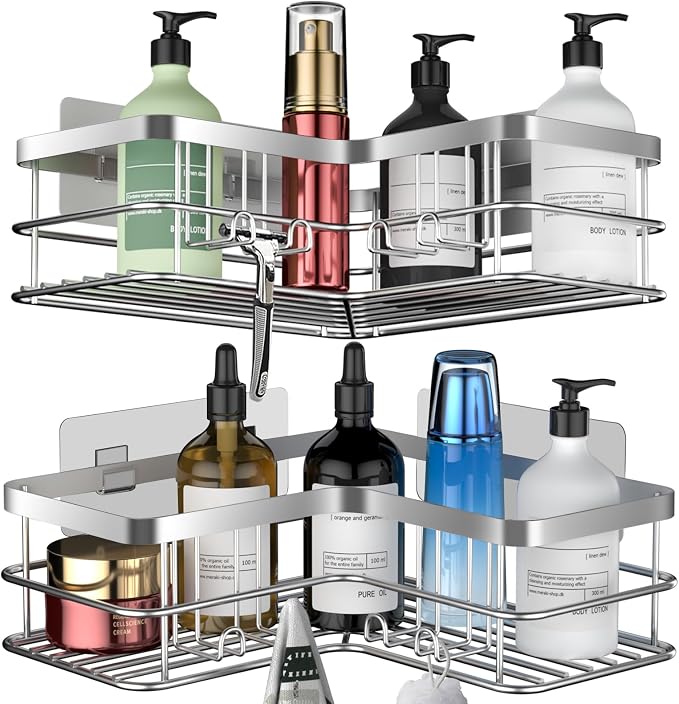 Yazoni Corner Shower Caddy, Adhesive Shower Shelves No Drilling, Rustproof by Yazoni