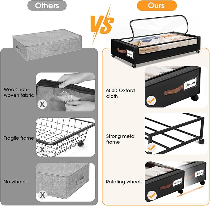 Under Bed Storage with Wheels 2Pack Storage Containers with Clear Window&Label - Image 6
