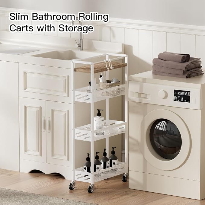 DGSNADGO Slim Rolling Storage Cart, 4-Tier Kitchen Cart on Wheels, Narrow - Image 3