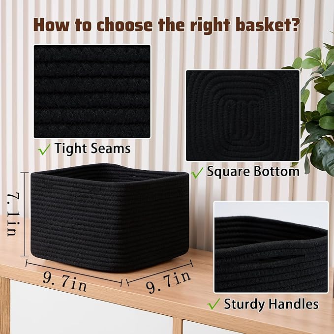 Small Organizing Baskets for Cubes Shelf, 9.7x9.7x7.1 Inch Rope Woven Storage - Image 2