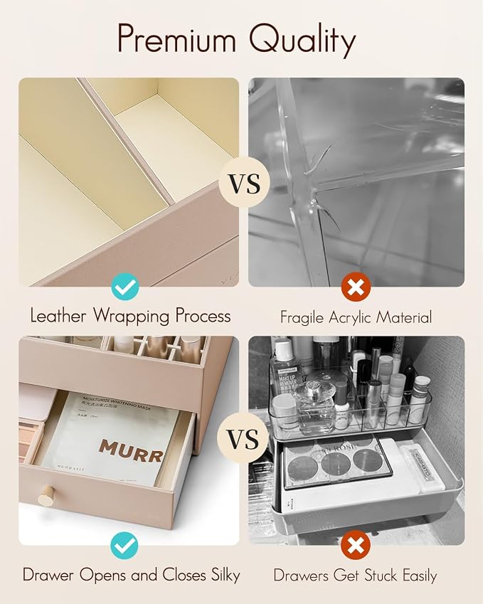Vlando Makeup Organizer Countertop, Large Vanity Organizer PU Leather Make up - Image 7