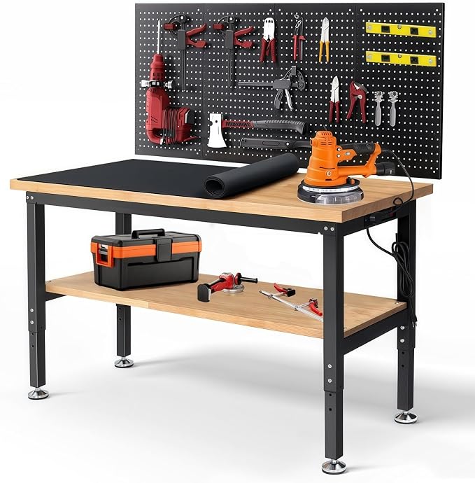 Work Table for Garage 60 x 22 Inch Adjustable Height Workbench Heavy Duty by ENJOYWOOD