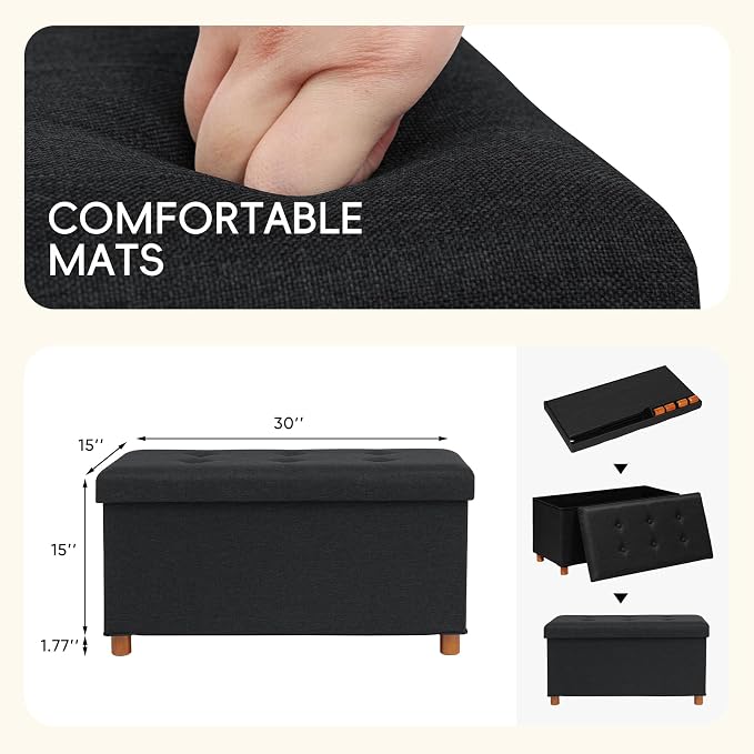 PINPLUS Storage Ottoman Cube, Foldable Fabric Footrest, Comfortable Seat - Image 3
