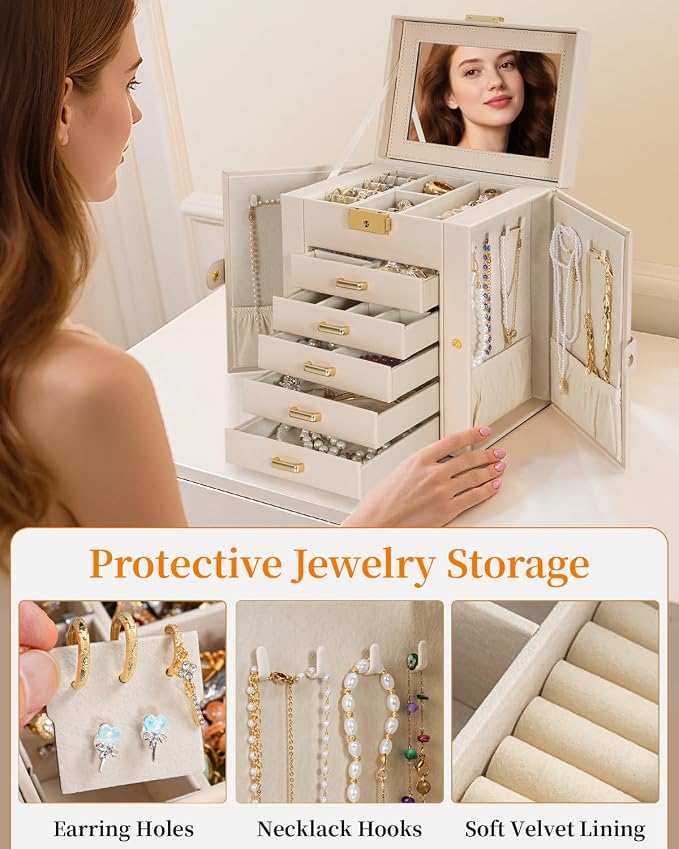 TORIBIO Large Jewelry Box for Women, Leather Jewelry Organizer - Image 5