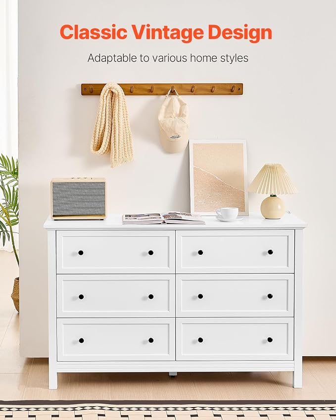 VEVOR 6 Drawer White Dresser, Wood Dresser Chest of Drawers - Image 2