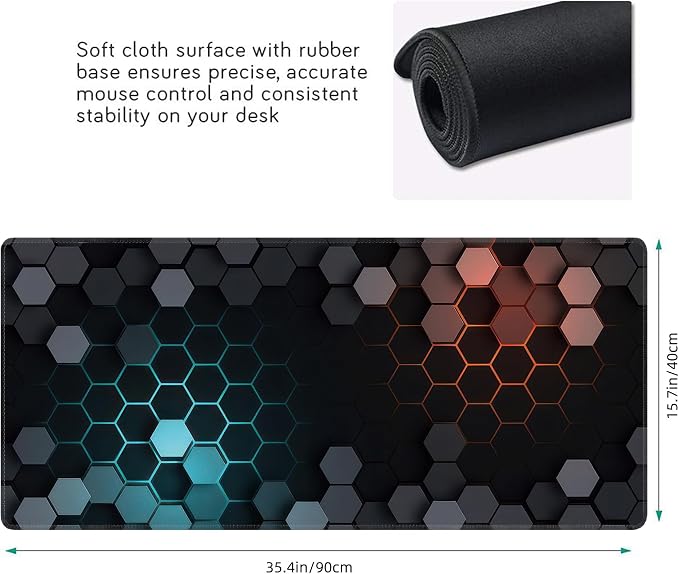 Hexagon Honeycomb Large Mouse Pad, Gaming Keyboard Desk Pad, Extended Mouse Mat - Image 3