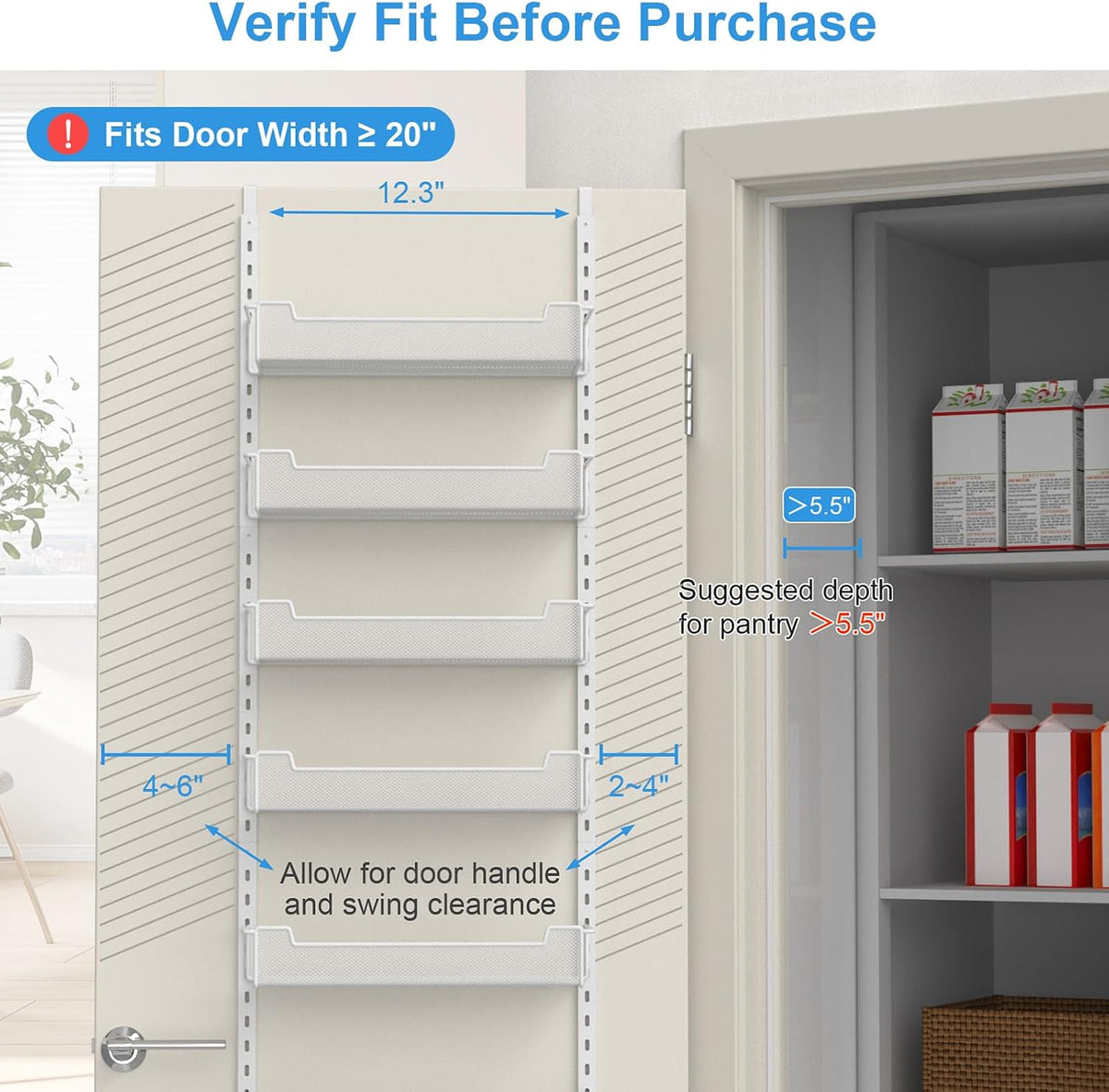 VyGrow 12.3" W Narrow Over the Door Pantry Organizer, 8-Tier Over the