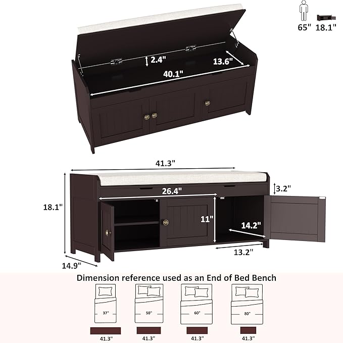 HOMEFORT 41.3" Shoe Bench with Lift Top Storage, Entryway Bench with Cushioned - Image 3
