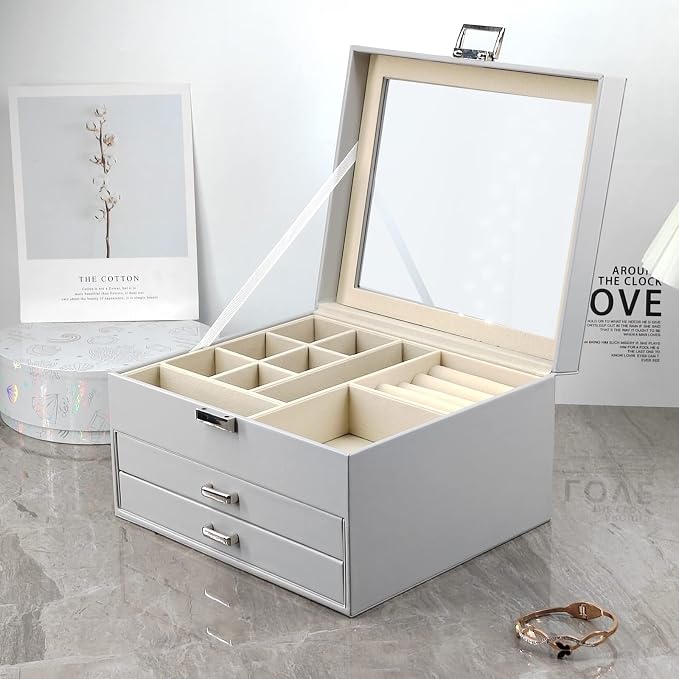 BOOVO Clear Lid Jewelry Box, 3 Layers Jewelry Organizer Large Multi-Functional - Image 7
