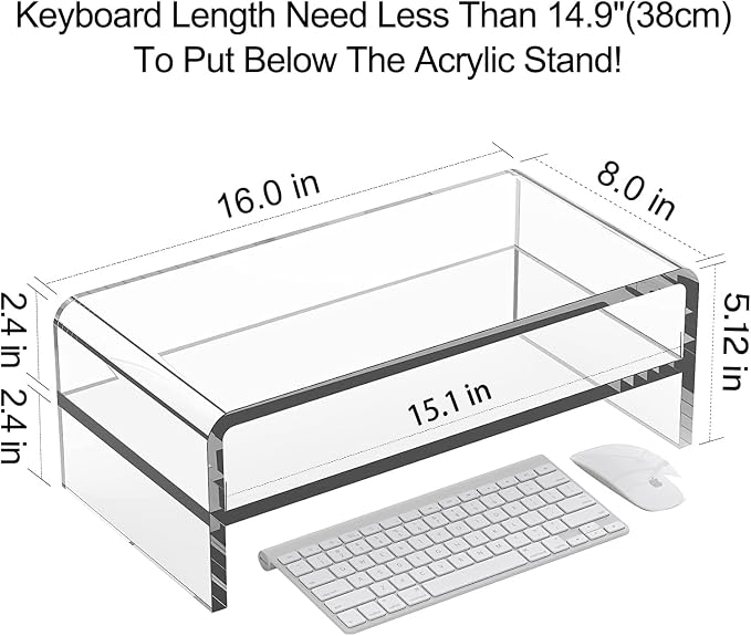 Clear Acrylic Monitor Stand Riser 2 Tier, 5.12 Inches High Clear Computer Desk - Image 2