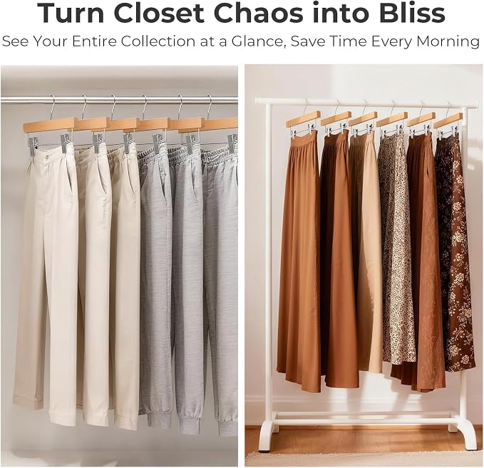 HOUSE DAY Premium Wooden Pants Hangers 100 Pack, Solid Lotus Wood Skirt Hangers - Image 3