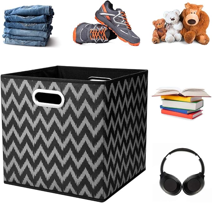 i BKGOO Cloth Storage Bins Set of 4 Thick Fabric Drawers Foldable Cubes Basket - Image 5