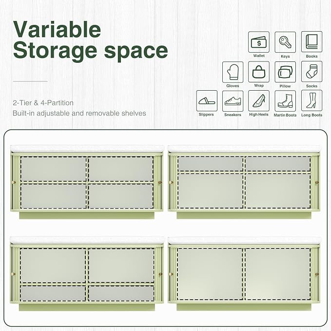 Hall Tree with Bench and Shoe Storage, Entryway Bench with Sliding Door Cabinet - Image 6