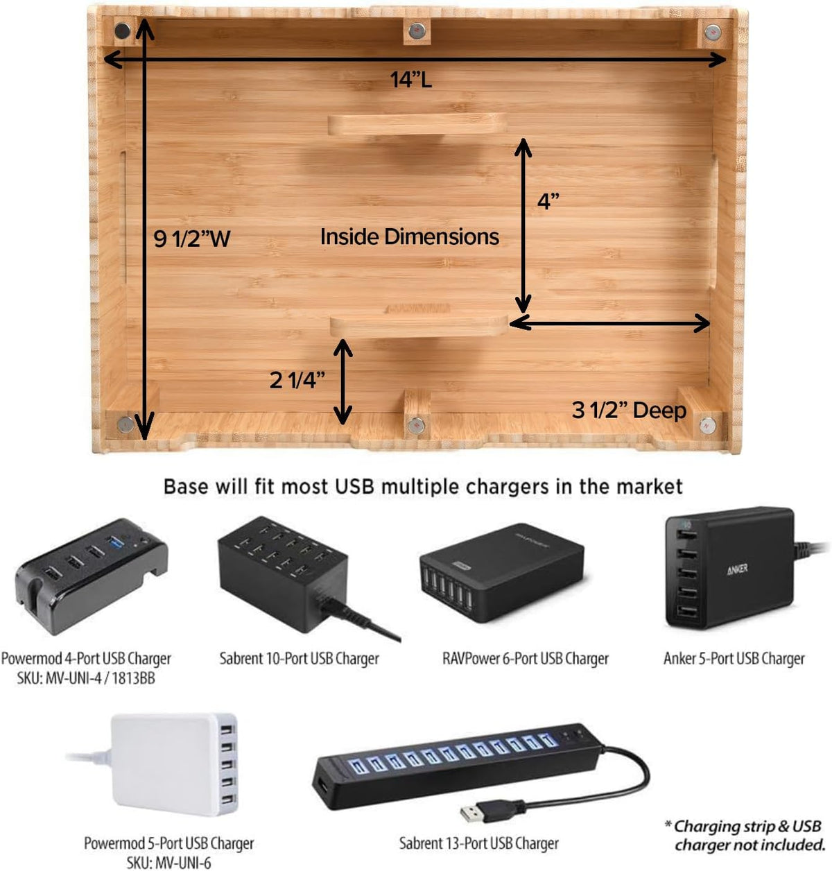 Bamboo 12-Port Charging Station & Docking Organizer for Smartphones &
