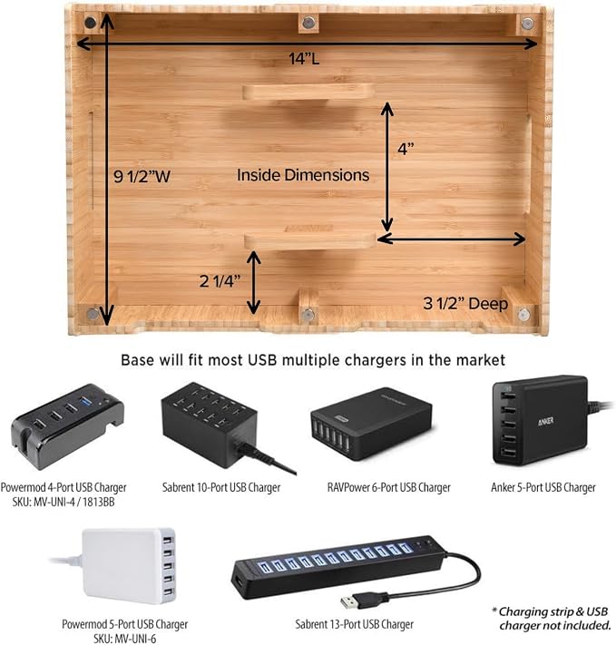 MobileVision Bamboo 12-Port Charging Station & Docking Organizer - Image 6