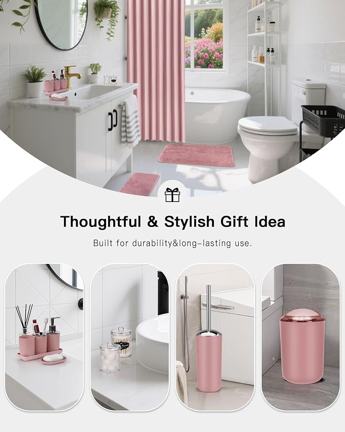 IMAVO Pink Bathroom Accessories, Non Slip Super Absorbent Rugs and Waterproof - Image 4