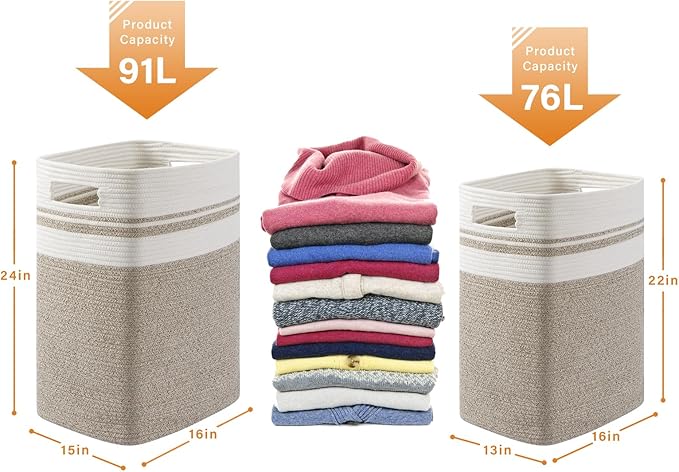 OIAHOMY 91L Laundry Hamper, XXXLarge Laundry Basket, Collapsible Cotton Rope - Image 3