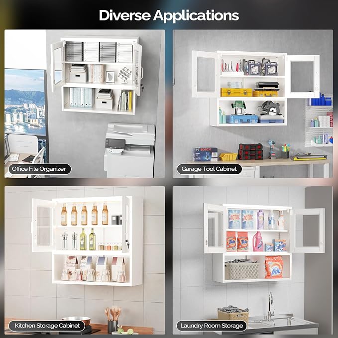 VINGLI Metal Wall Cabinet with Locking Glass Doors, Adjustable Shelf, Wall - Image 6