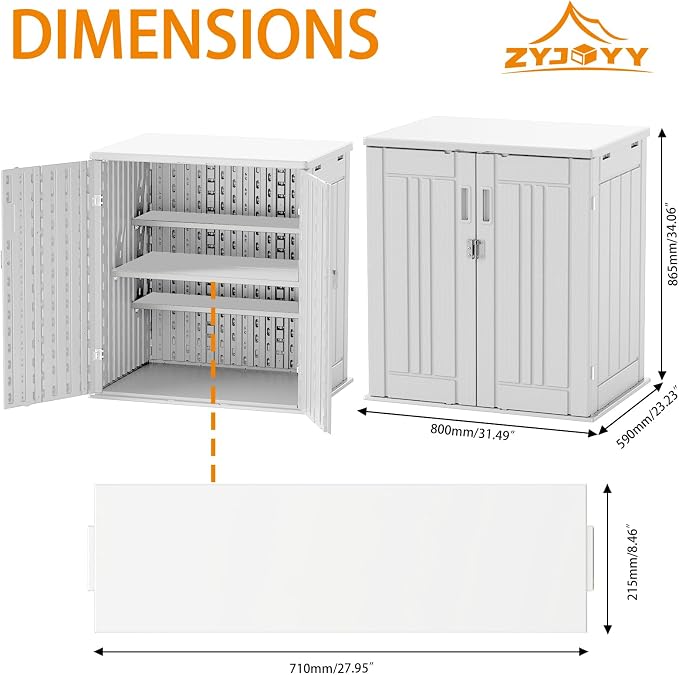 Outdoor Storage Cabinet with 2 Shelves, Waterproof Resin Vertical Tool Shed - Image 2