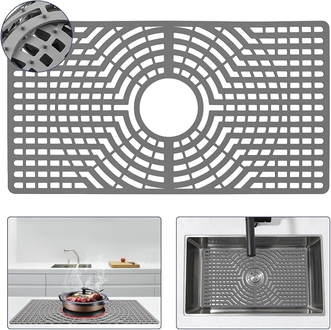 Silicone Sink Protector 26"x14" Center Drain Hole, Heat Resistant Non-slip by snuggery