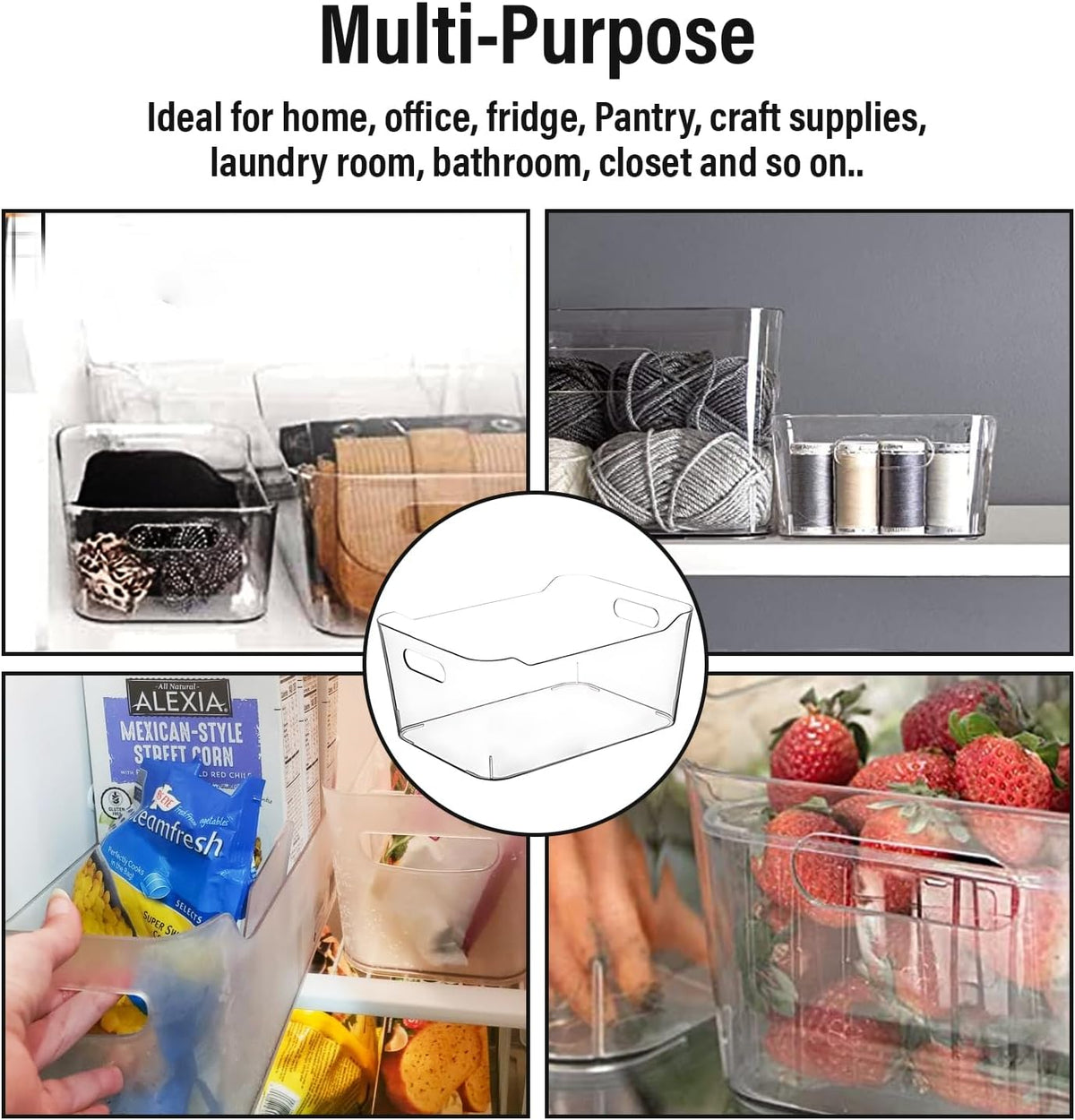 Clear Plastic Storage Bins for Kitchen Organization or Pantry