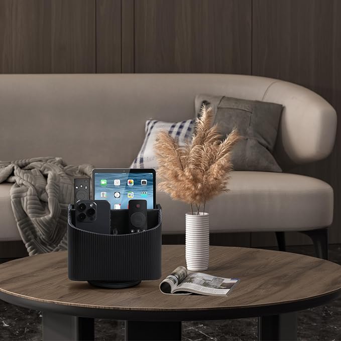 PU Leather Remote Control Holder, 360 Degree Rotating Desk Organizer Storage - Image 7