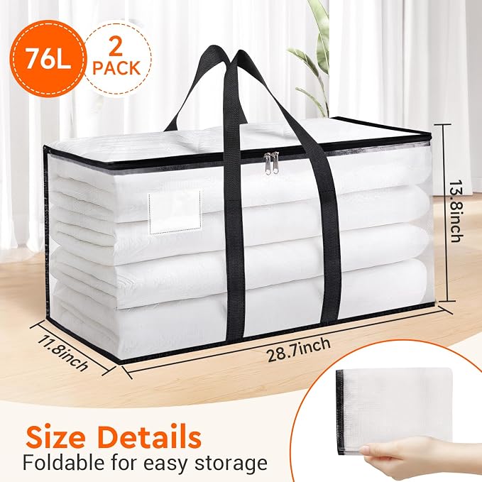 BlissTotes 2-Pack Heavy Duty Extra Large Clear Moving Bags, Reinforced Handles - Image 2