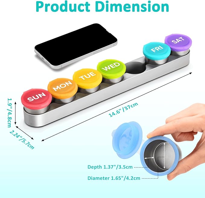 Weekly Metal Pill Case 7 Day, Stainless Steel Pill Box Organizer - Image 2