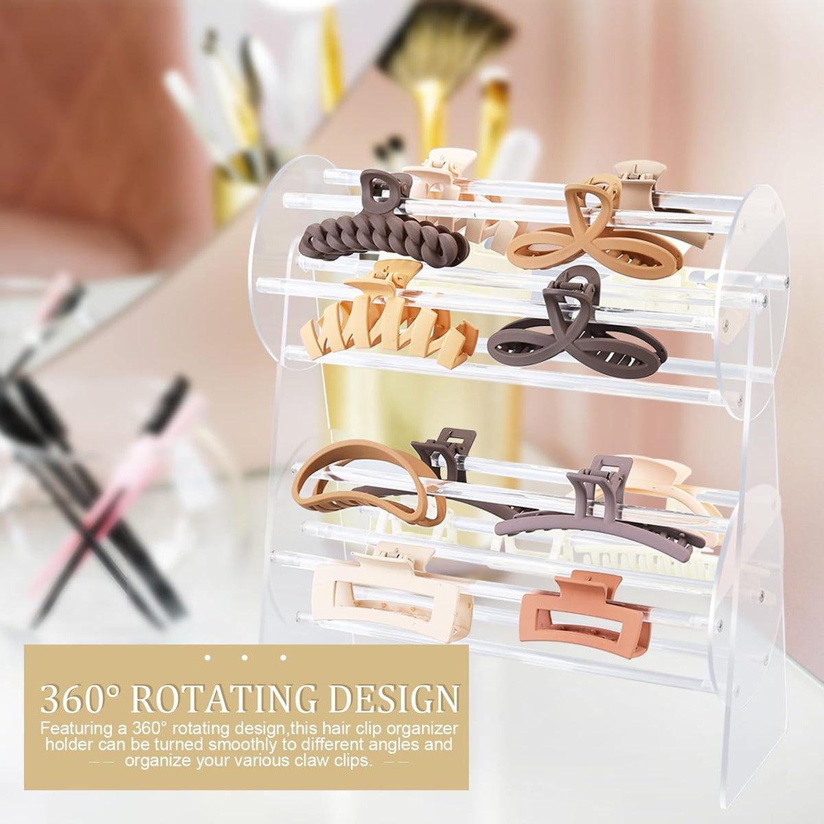 SNOWSTAR Acrylic Claw Clip Organizer Holder,360-Degree Rotating Claw