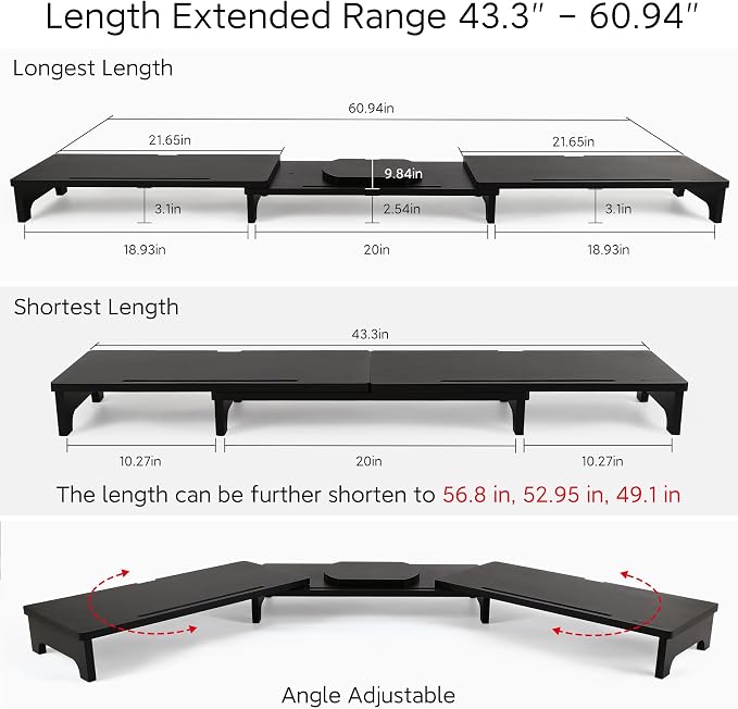 Nnewvante Monitor Stand Riser, 60 inch Large Bamboo Dual Monitor Stand - Image 3