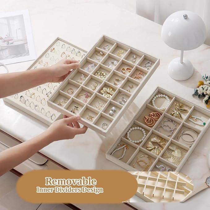 Large Jewelry Organizer for Drawer Insert Velvet Stackable Jewelry Trays for - Image 5