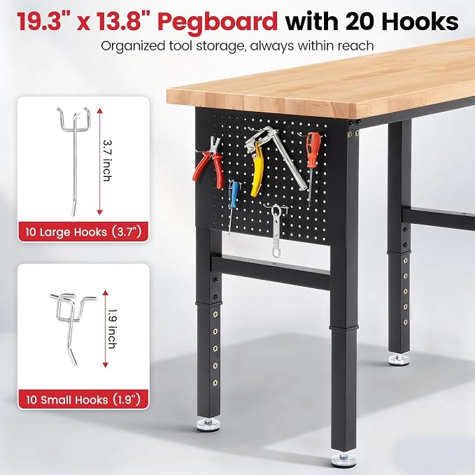 Workbench 84 Inch Heavy Duty Rubber Wood Top Work Bench Adjustable Height Work - Image 4
