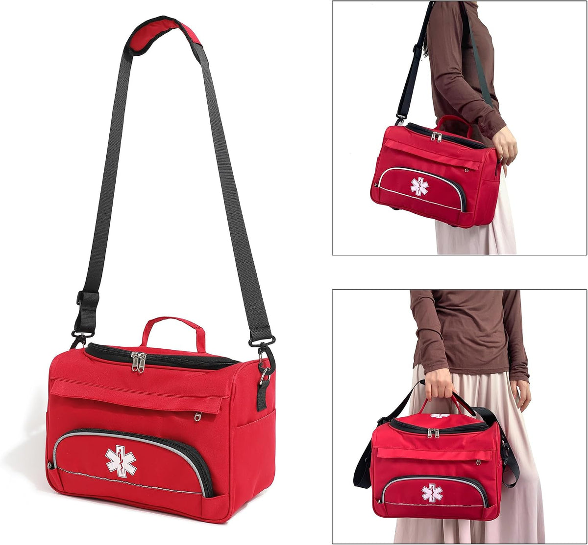 Empty Red First Responder Bag On Call Trauma Bag EMT First Aid Carrier