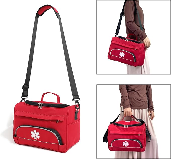 Empty Red First Responder Bag On Call Trauma Bag EMT First Aid Carrier - Image 3