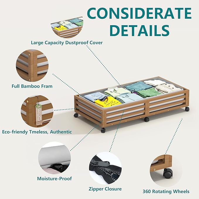 Bamboo Under Bed Storage Containers- Underbed Organizer - Image 3
