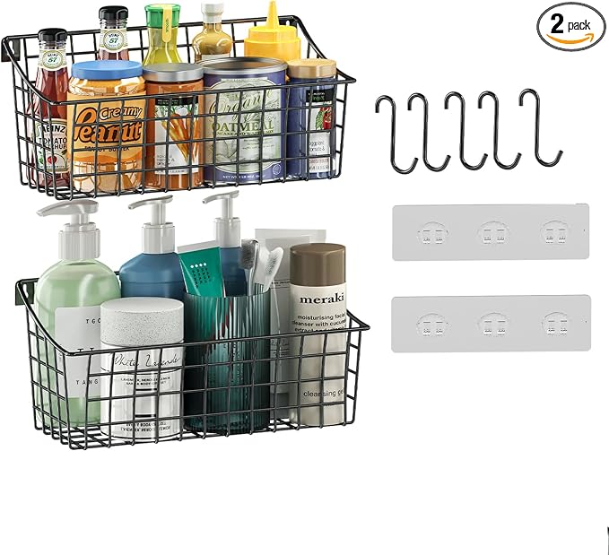 2 Pack Wall Hanging Baskets for Organizing, Large Metal Wire Basket by Sonyabecca