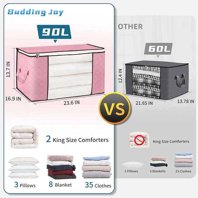 90 L Large Storage Bags, 8 Pack Clothes Storage Bins Foldable Closet Organizer - Image 2